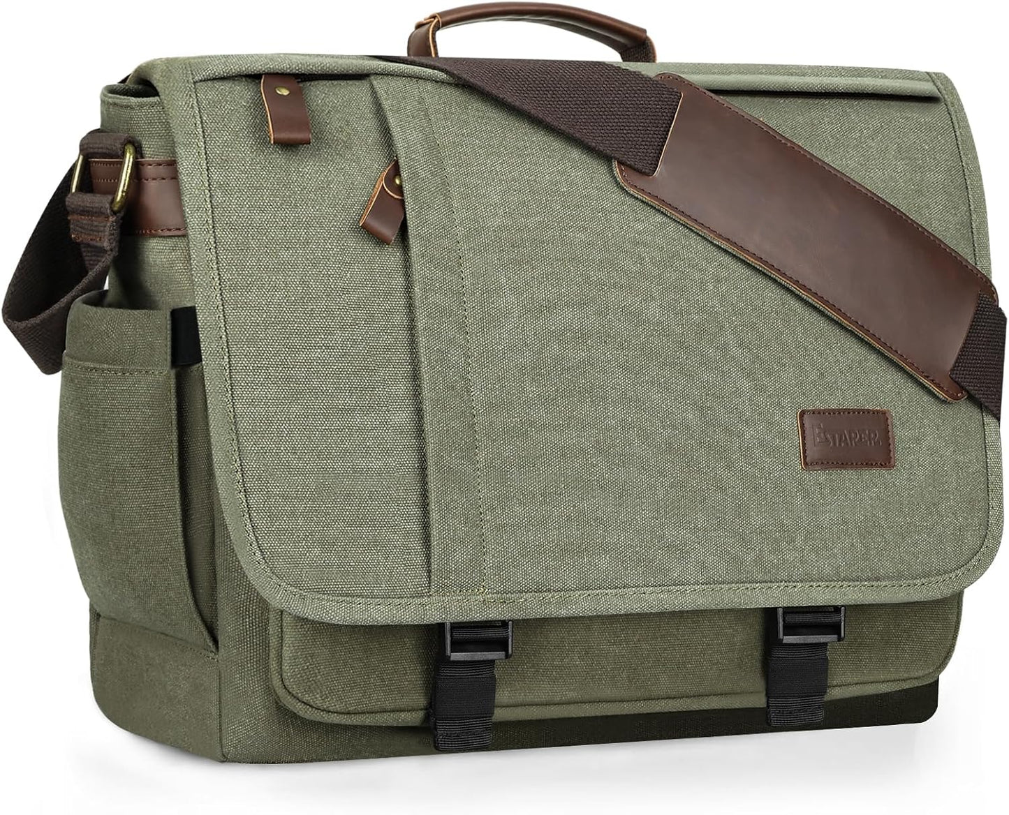 ESTARER Men's Messenger Bag 17.3 Inch, Water-resistant Canvas Laptop Bag, Computer Shoulder Bag for College Travel Work, Army Green