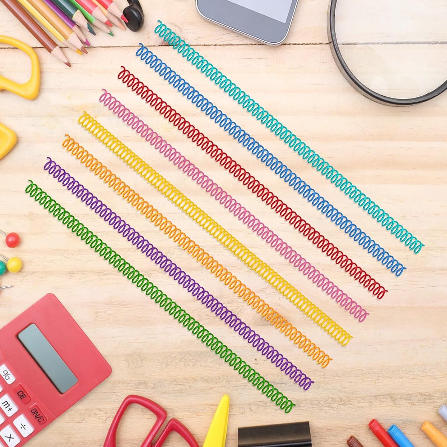 120 Pack Plastic Spiral Binding Coils Binder Binding Spirals Rings Multi Size Spiral Binding Wire Combs Spines Coils, 4:1 Pitch (1/4 Inch,Multicolor)