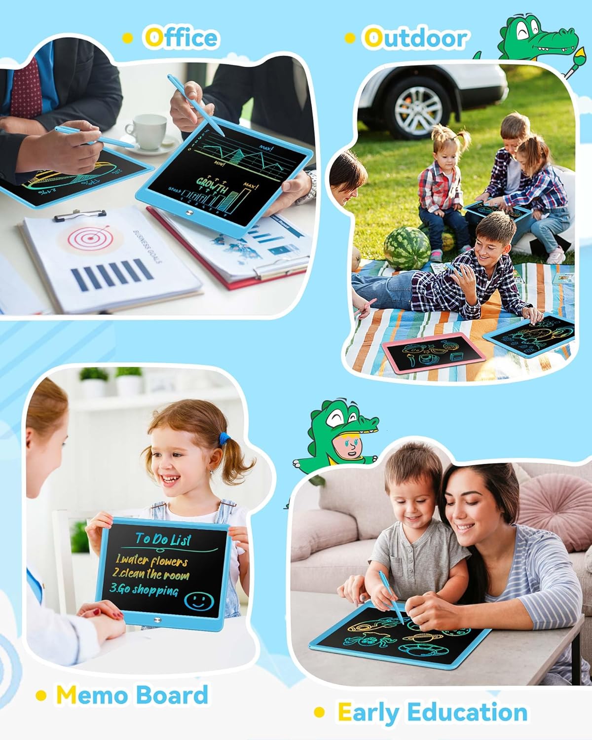 KOKODI 15 Inch LCD Writing Tablet with Anti-Lost Stylus, Erasable Doodle Board Colorful Toddler Drawing Pad, Car Travel School Games Toys for 3 4 5 6 7 8 Kids, Birthday Gift for Girls Boys Blue