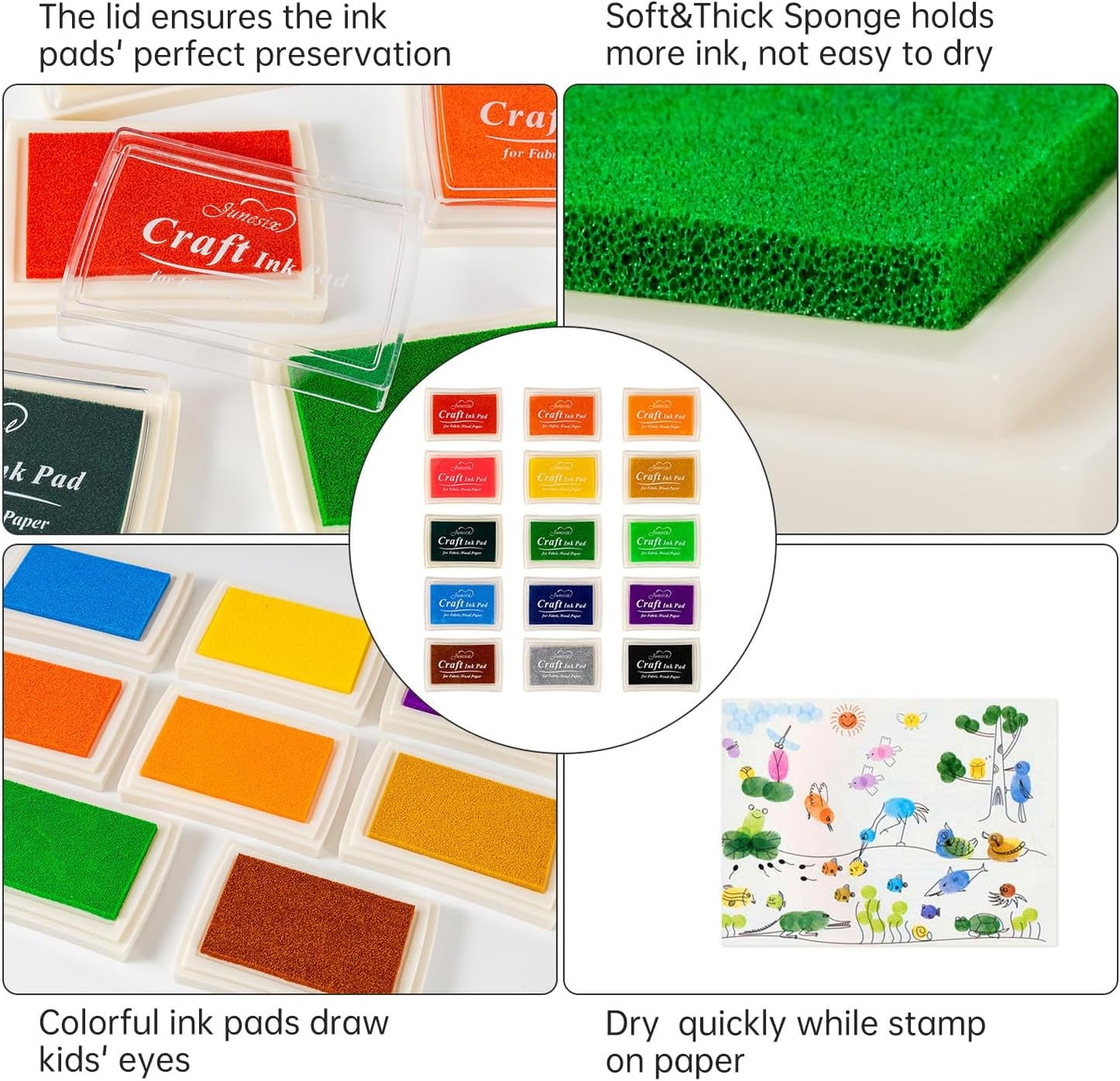 Ink Pad, 15 Colors Finger Washable Stamp Pads for Kids