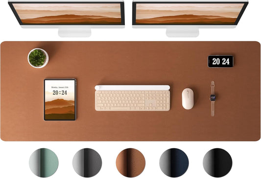 Aothia Leather Desk Pad Protector, Office Mat, Large Mouse Pad, Laptop Desk Pad, Non-Slip PU Leather Blotter, Waterproof Writing Pad for Office and Home (Brown, 47" x 17")