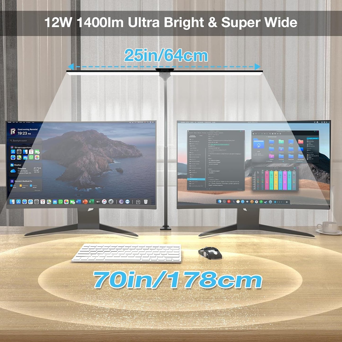 LED Desk Lamp for Home Office, Bright Double Head Desk Lamp with Clamp, Dimmable 5 Color Modes Desk Lighting, 12W Eye-Caring Architect Table Lamp for Workbench, Monitor, Reading, Study, 1400lm