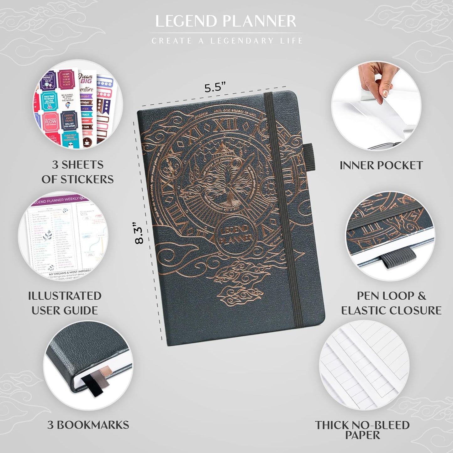 Legend Planner – Weekly & Monthly Life Planner to Hit Your Goals & Live Happier. Organizer Notebook & Productivity Journal. A5 (Mystic Gray)