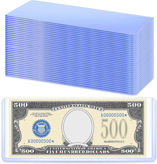 Sepamoon 60 Pieces Dollar Bill Sleeves, 6.9 x 2.95 Inch Hard Plastic Clear Currency Sleeves Waterproof Currency Holder Dollar Bills Display Protector Organizer Case Supplies for Collectors