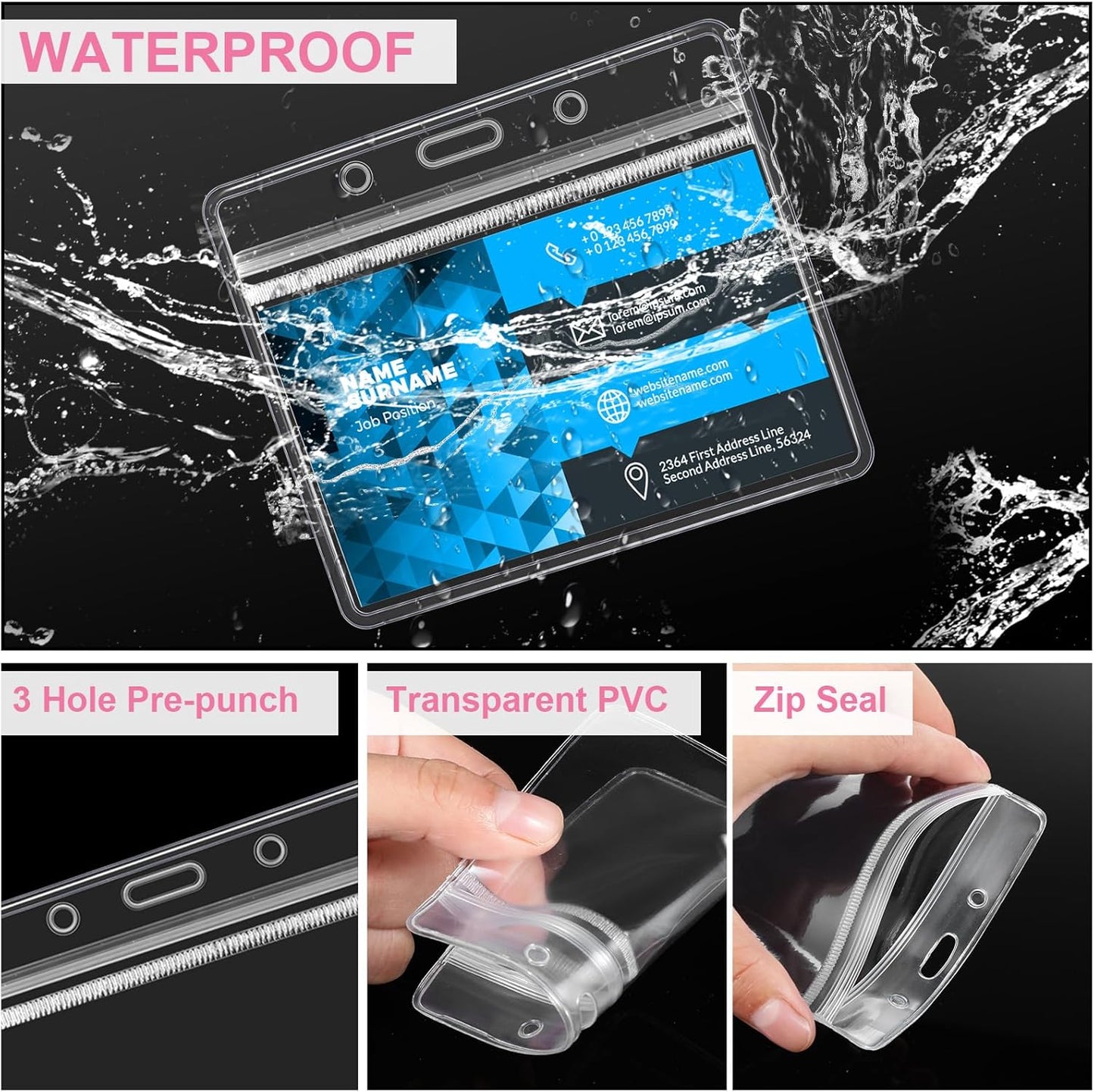 Marspark 100 Sets Clear Name Tags with Lanyard, Lanyards for ID Badges Reusable Strap with ID Holder Plastic Name Badges for Adults Business School Church Conference (Pink)