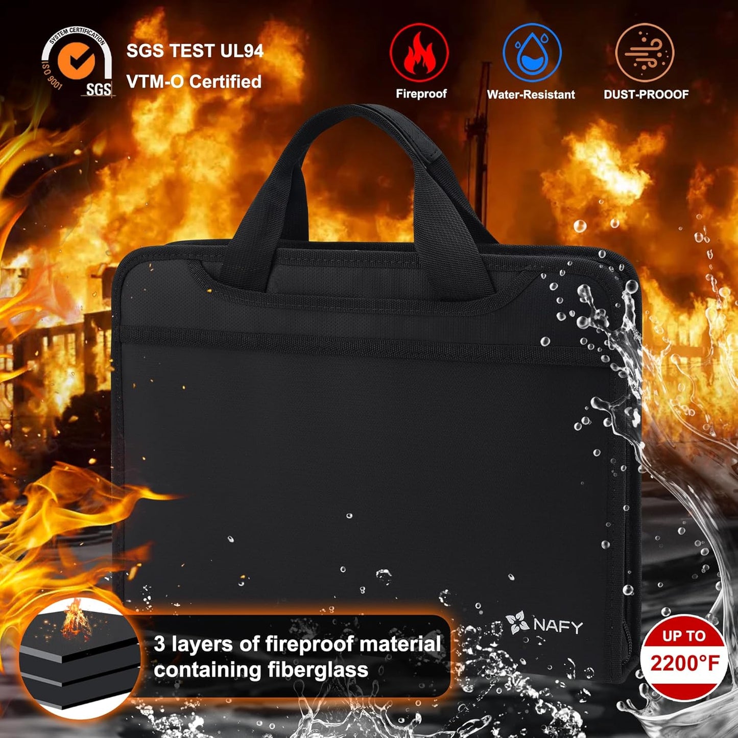 NAFY Fireproof Expanding File Folder, Handbag Multi Size Pockets Accordion File Folder Organizer Portable 13 Pockets Document Organizer for Office Home Receipts Bills Cards Vital Documents Storage