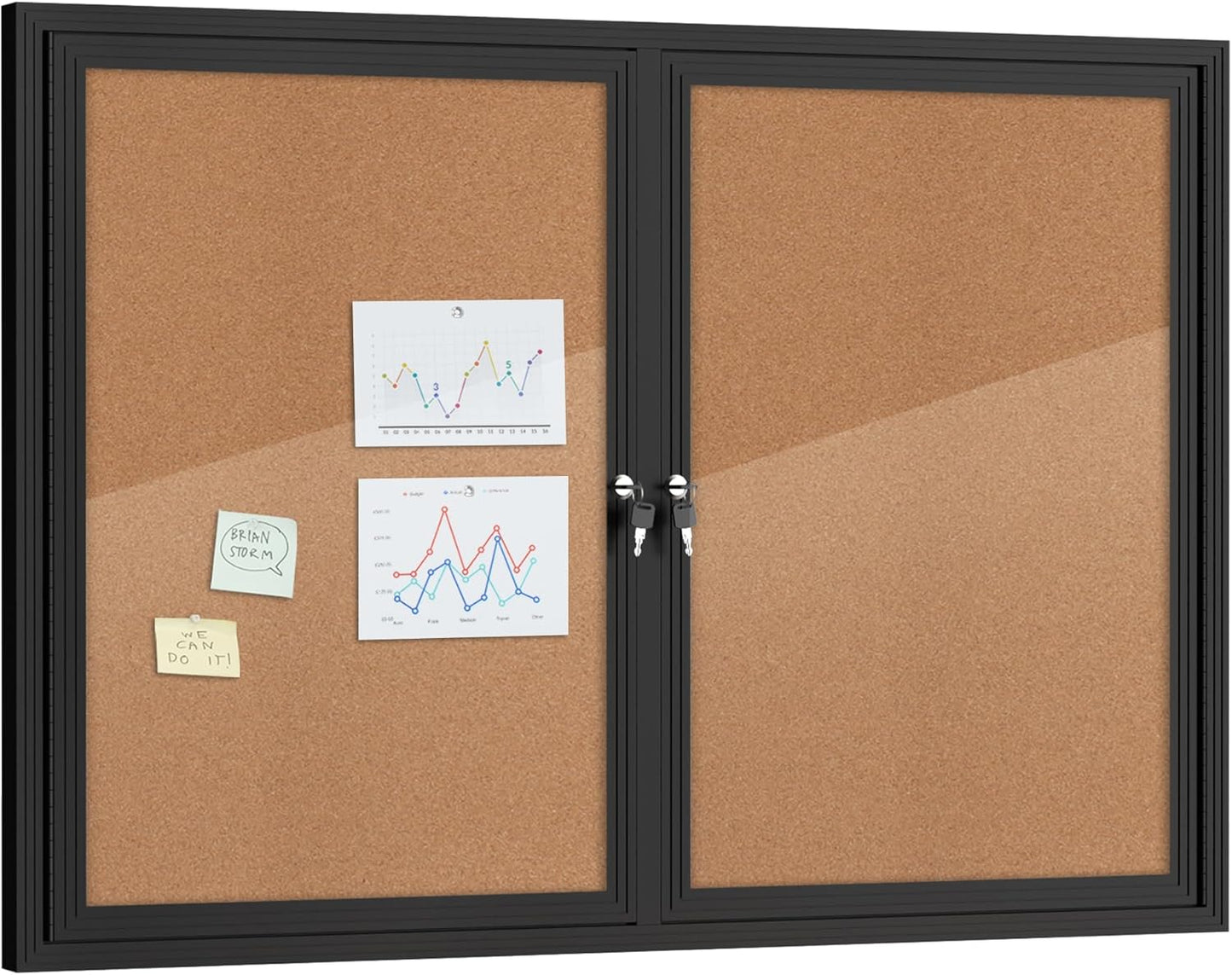 48"x34" Enclosed Bulletin Board, Outdoor Lockable Weather-Resistant Aluminum Cork Noticeboard for School & Office, Black Frame w/Cork