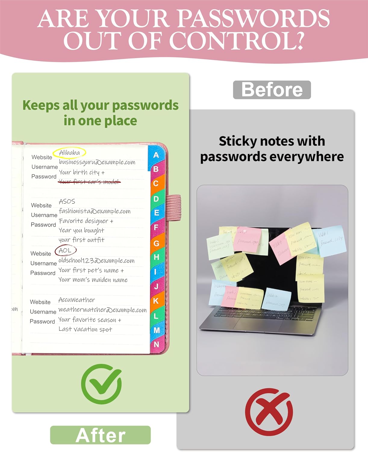 Small Password Keeper Book with Colorful Alphabetical Tabs, Hardcover Password Log-book for Internet Password and Website Address, 4.1"×6.2" Password Notebook for Home Office (Pink, Small (4.1 x 6.2 Inch))