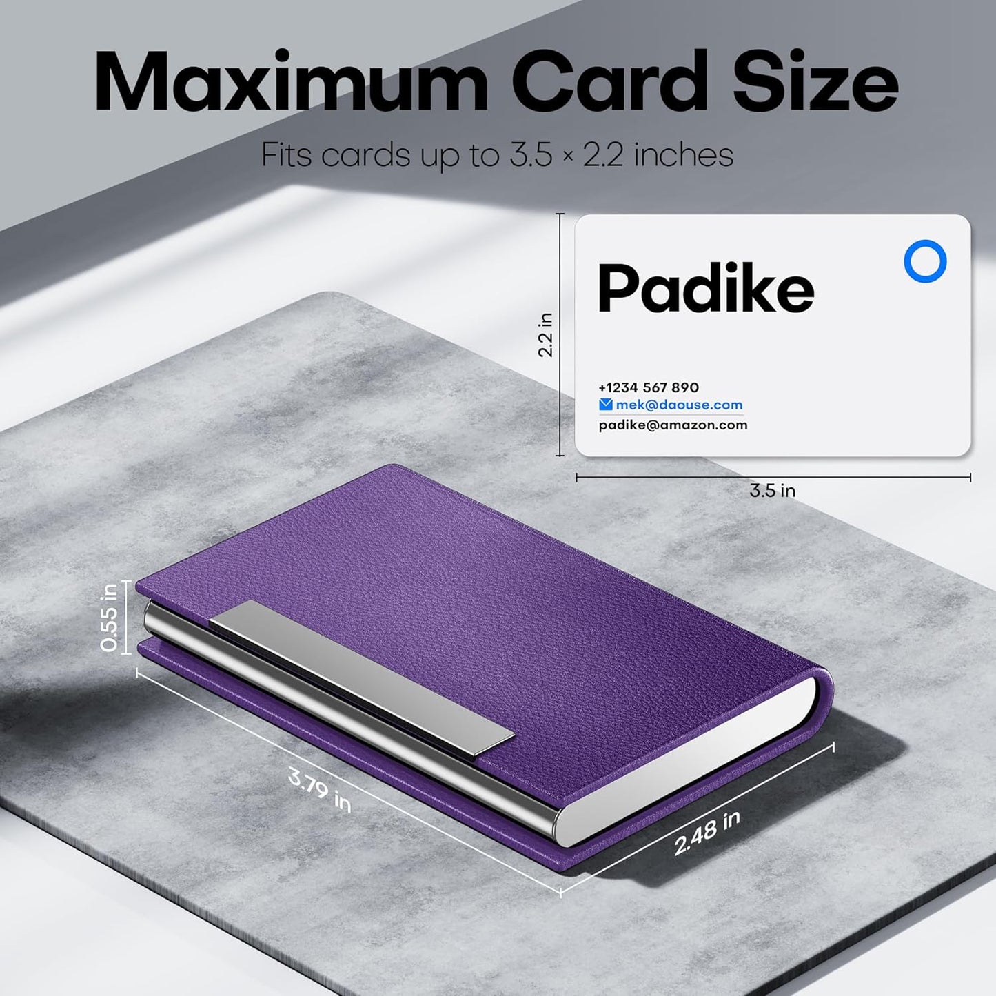 Padike Business Card Holder, Business Card Case Professional PU Leather & Stainless Steel Multi Card Case,Business Card Holder Wallet Credit Card ID Case/Holder for Men & Women. (Purple)