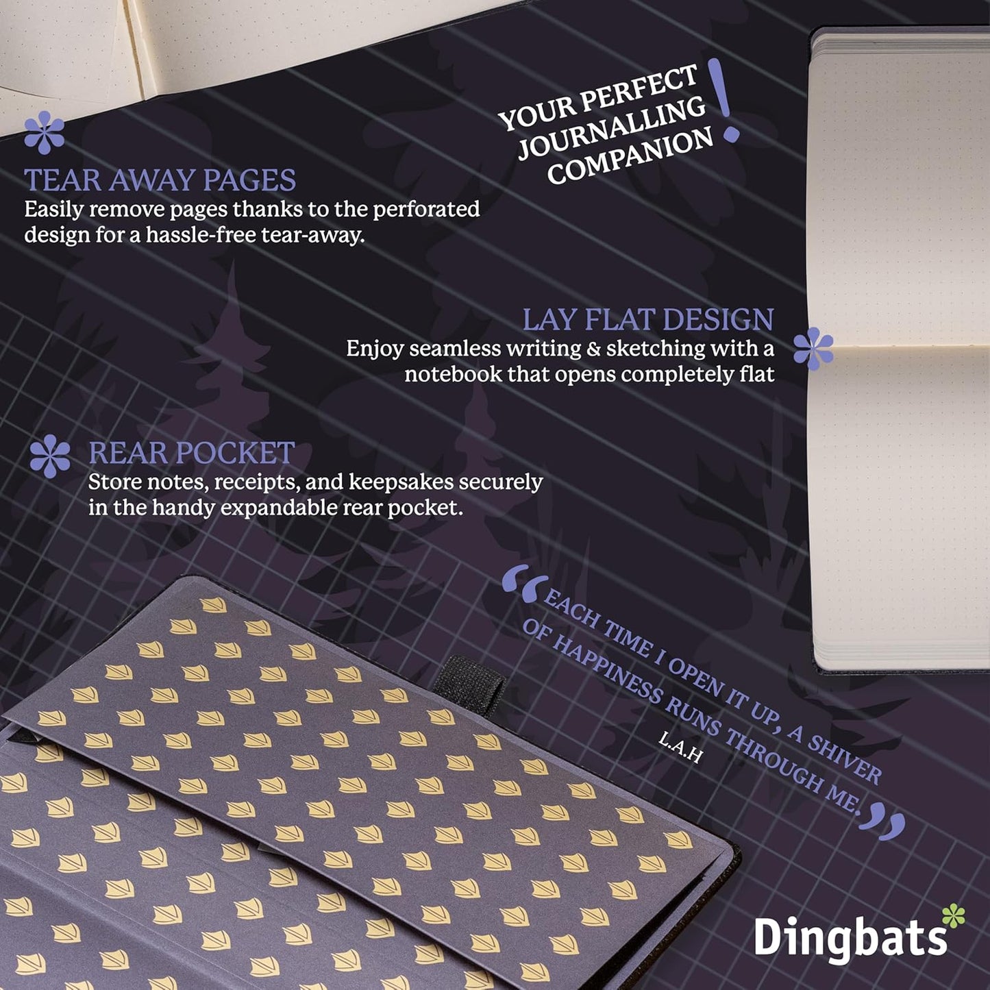 Dingbats A5 Wildlife Notebook Journal Hardcover, Cream 100gsm Ink-Proof Paper, 6.1 x 8.5 inches, 192 pages (Black Duck, Dotted).