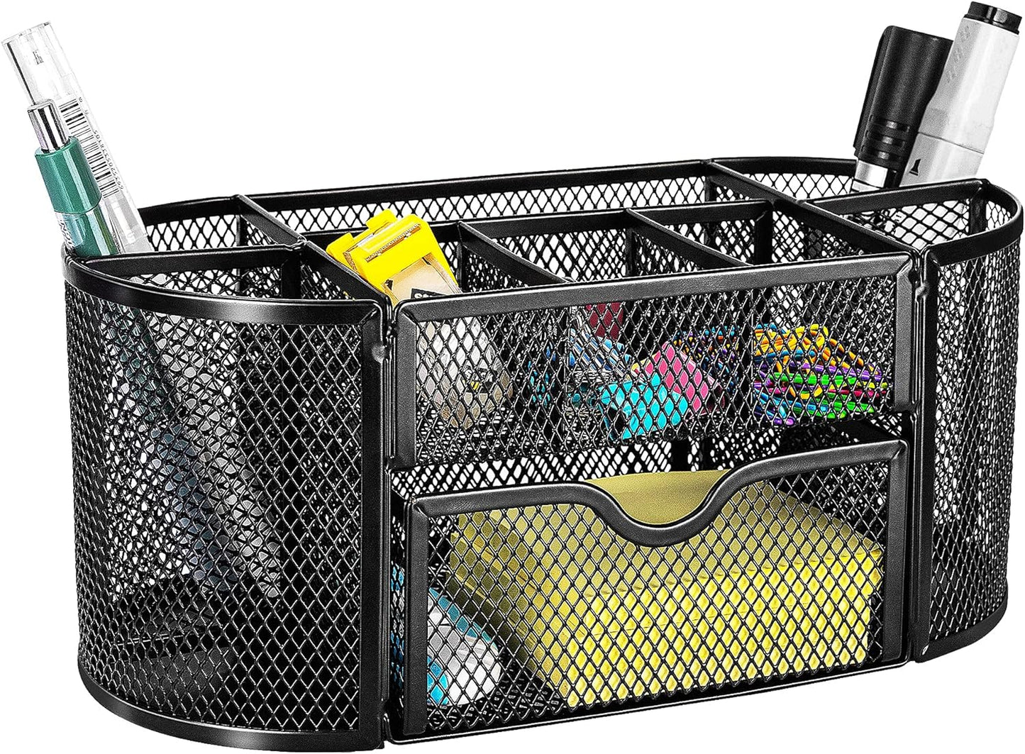 Amazon Basics Pen Holder and Desk Organizer, Office Caddy Storage, Black, ‎9.25" x 4.53" x 3.94"