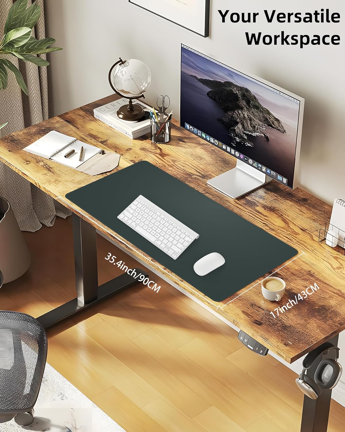 Desk Pad Mat - Leather Desk Pad Protector for Office and Home - Desk Organization and Accessories - Ideal for Large Mouse Pad and Desk Mats on Top of Desks(Dark Green,35.4" x 17")