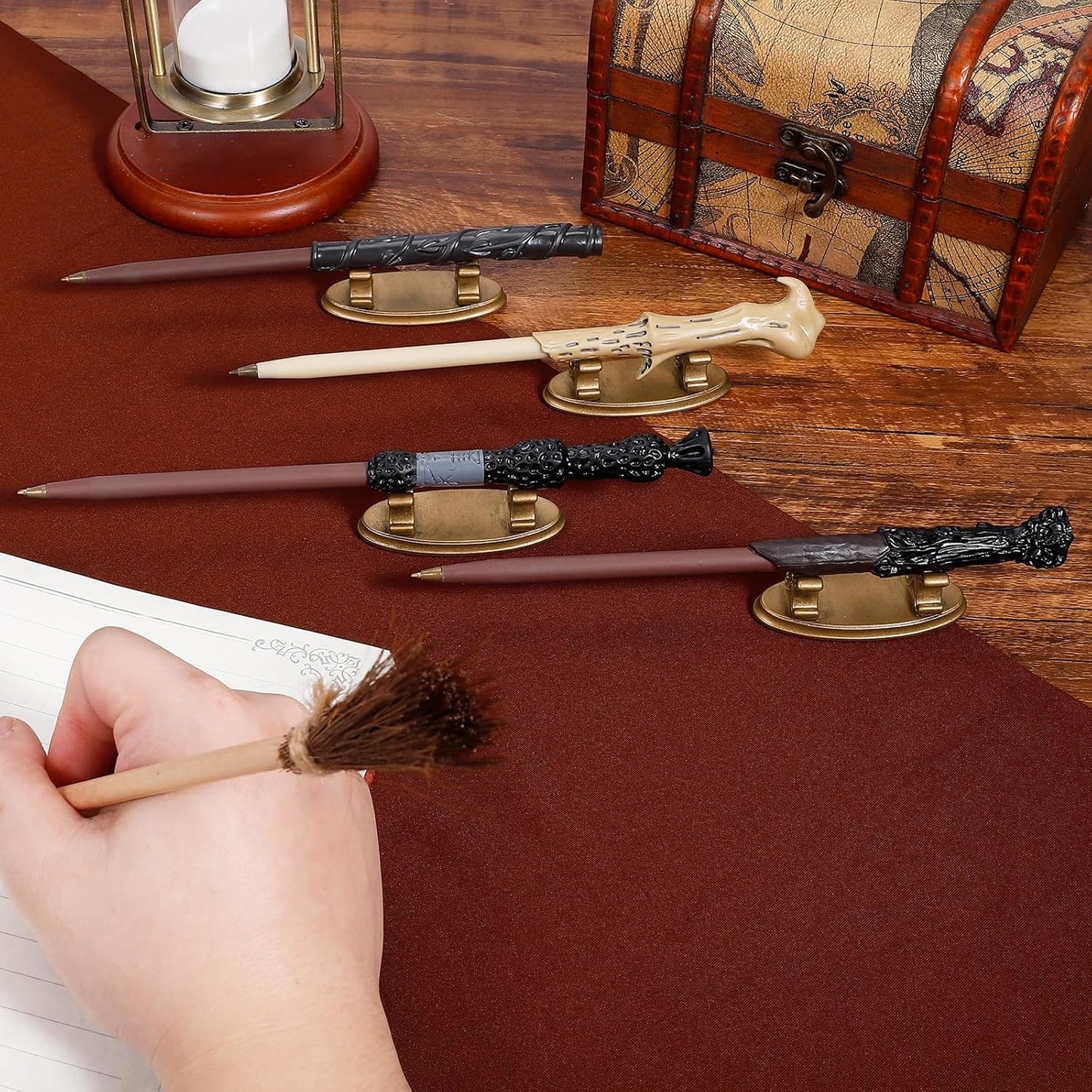 4PCS Resin Pen Holders Wizard Magic Wand Display Stands Mini Holders for Pencil Desk Decor Collection, 2.8'' L×1.1'' W× 0.9'' H, Gold