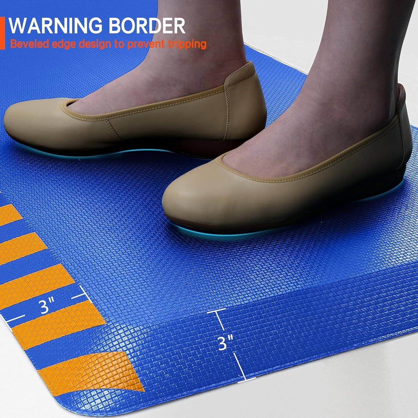 FEATOL Anti Fatigue Mat Industrial, Ergonomic Standing Floor Mat for Work for Stand, Blue with Yellow Border Safety 20" x 59"-Support for Leg & Back Pain