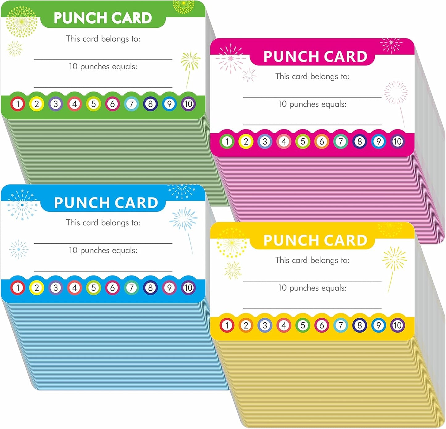 102 PCS Punch Cards, Incentive Reward Card Student Awards Loyalty Cards for Business, Classroom, Kids Behavior, Students, Teachers, 3.5” x 2”, 4 Styles