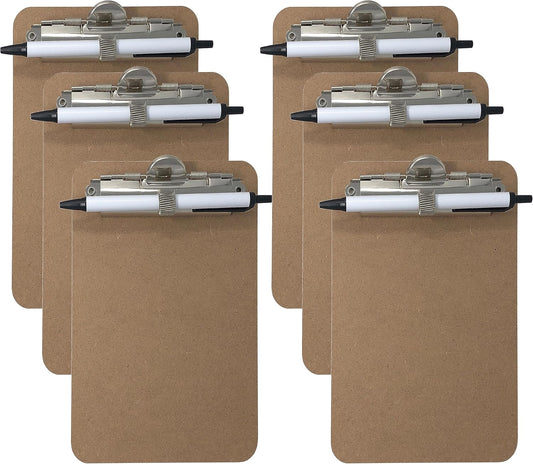 Trade Quest Mini Clipboard 5'' x 7'' Pen Holder Clip (Pack of 6) (Pen Included)