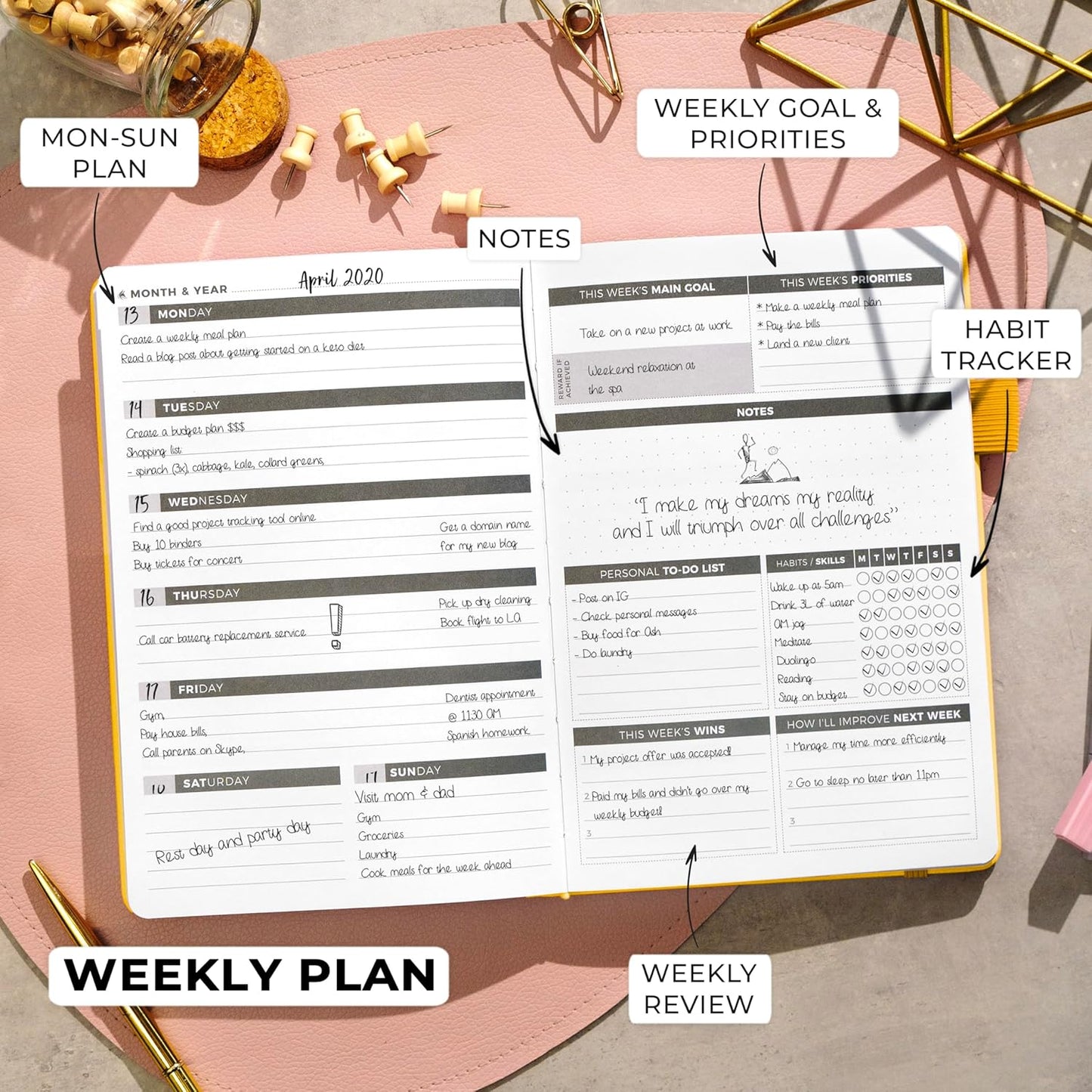 Clever Fox Planner – Undated Weekly & Monthly Planner for Productivity, Time Management & Goals – Organizer Journal – A5 (Amber Yellow)