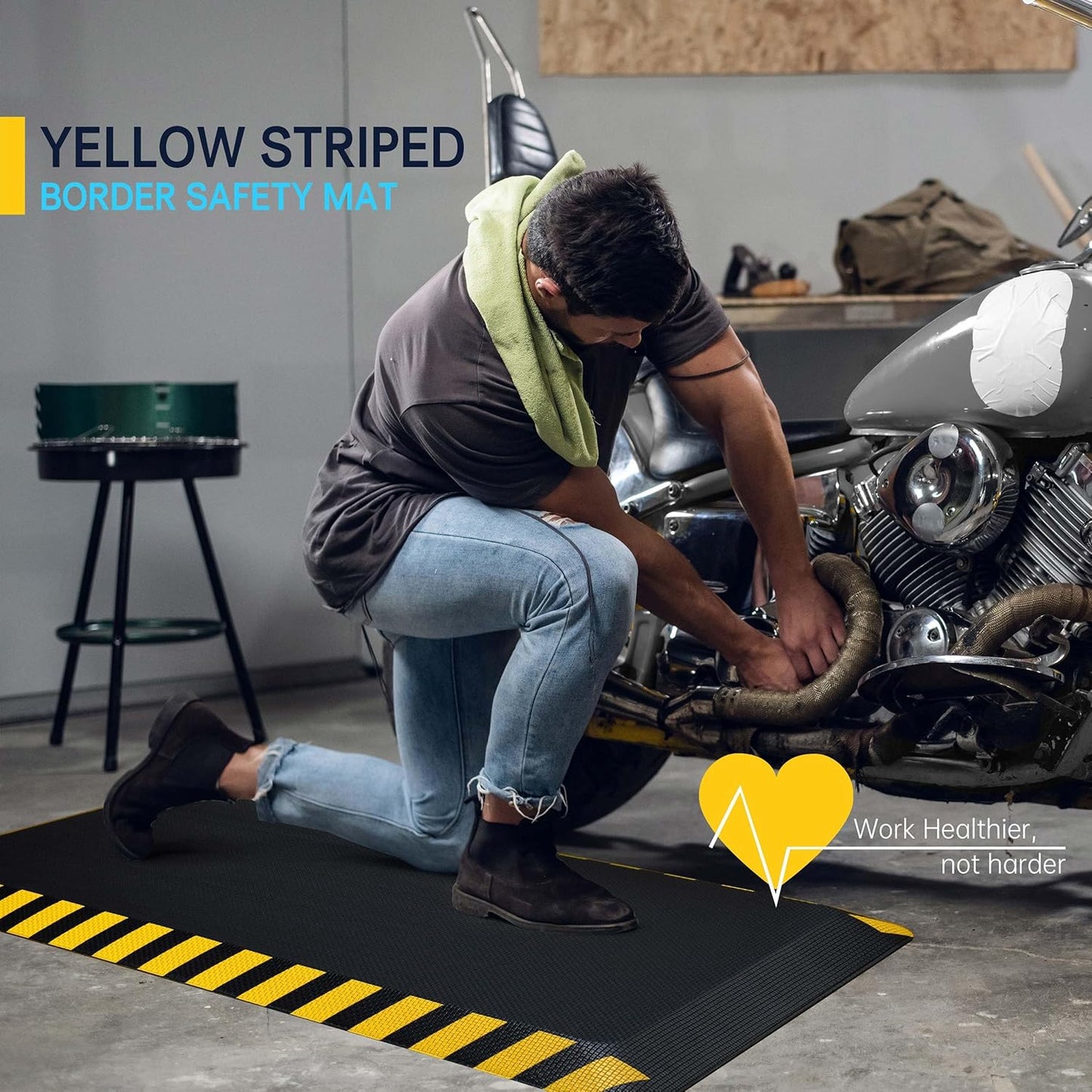 FEATOL Anti Fatigue Mats Industrial 4 Packs, Ergonomic Standing Floor Mat for Work for Stand, Black with Yellow Border Safety 24" x 70"-Support for Leg & Back Pain