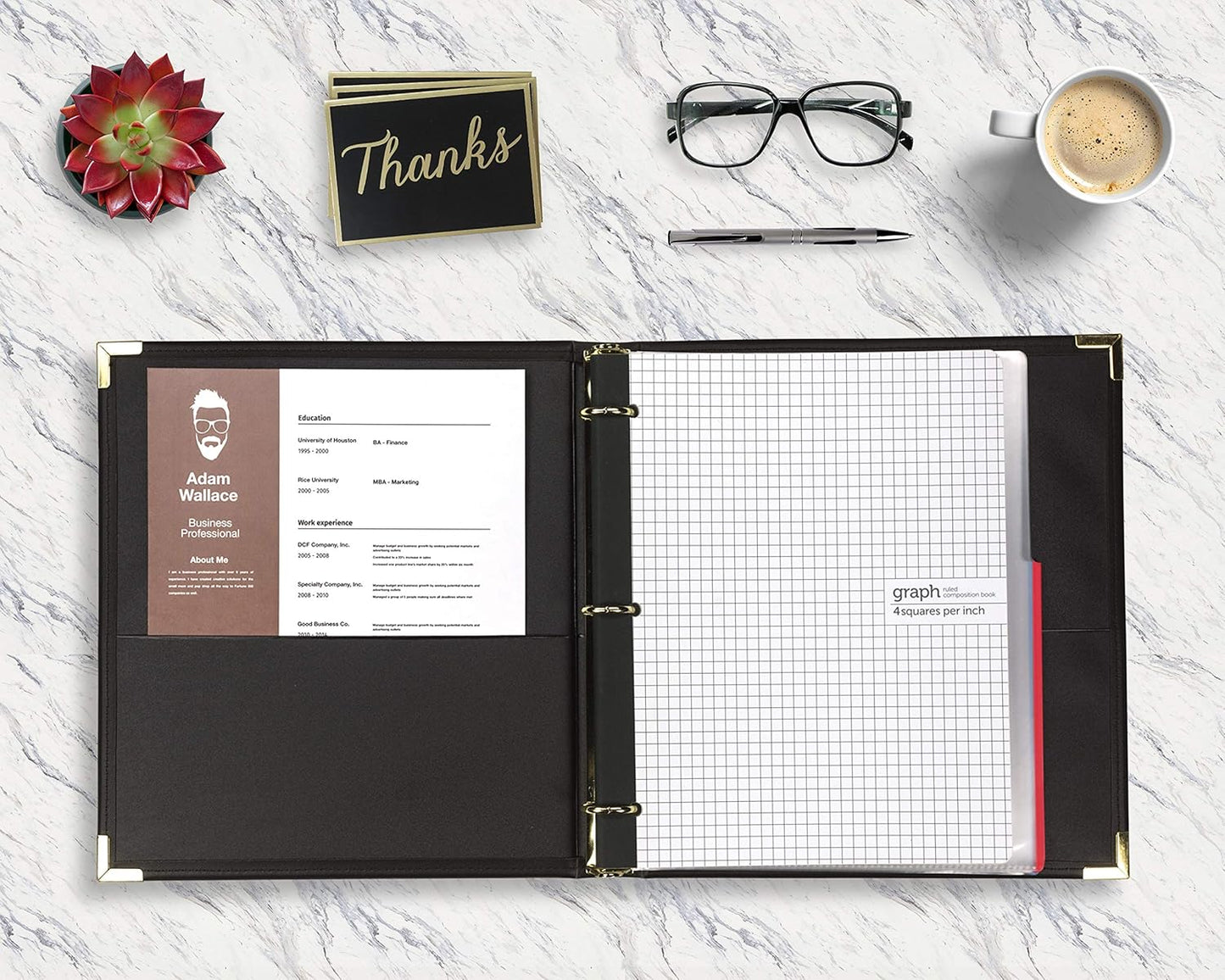 Samsill Leather Binder, Classic Collection, 3 Ring, Executive Presentation Portfolio, 1 Inch (Holds 200 Sheets), Brass Round Ring, Black