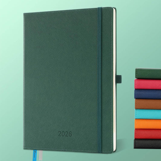 IN-LUXPRO Weekly Monthly 2026 Planner (Jan.26-Dec.26),11.5"x8.5",12 Months Agenda Plan with Month Tabs & Pocket,Expenses/Note Pages, Appointment Book Calendar with Hardcover Vegan Leather Cover,Green