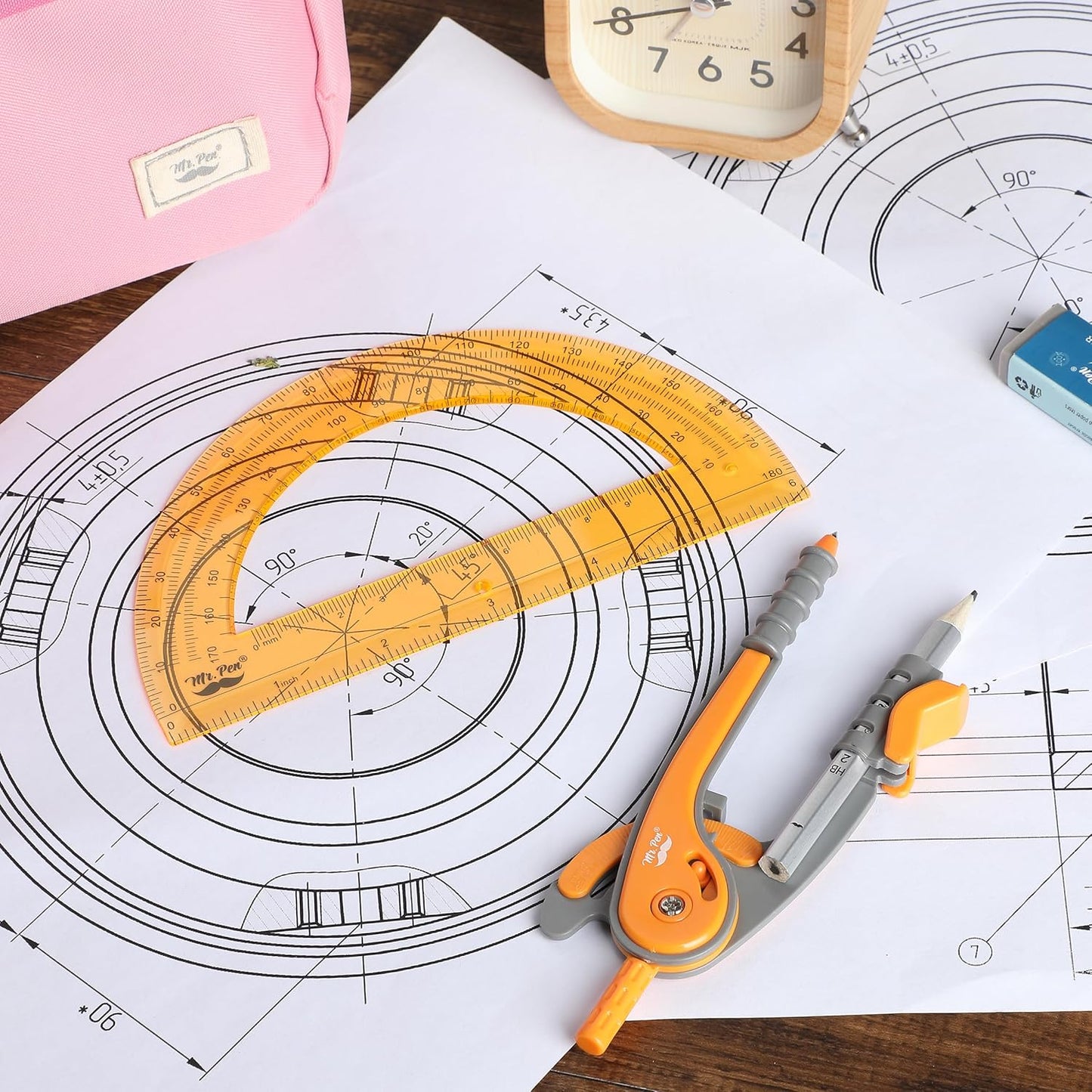 Mr. Pen- Compass and Protractor Set, Dark Orange, Compass Geometry Tool, Protractor and Compass Set, Compass Drawing Tool, Drawing Compass, Geometry Compass, Math Compass for Geometry