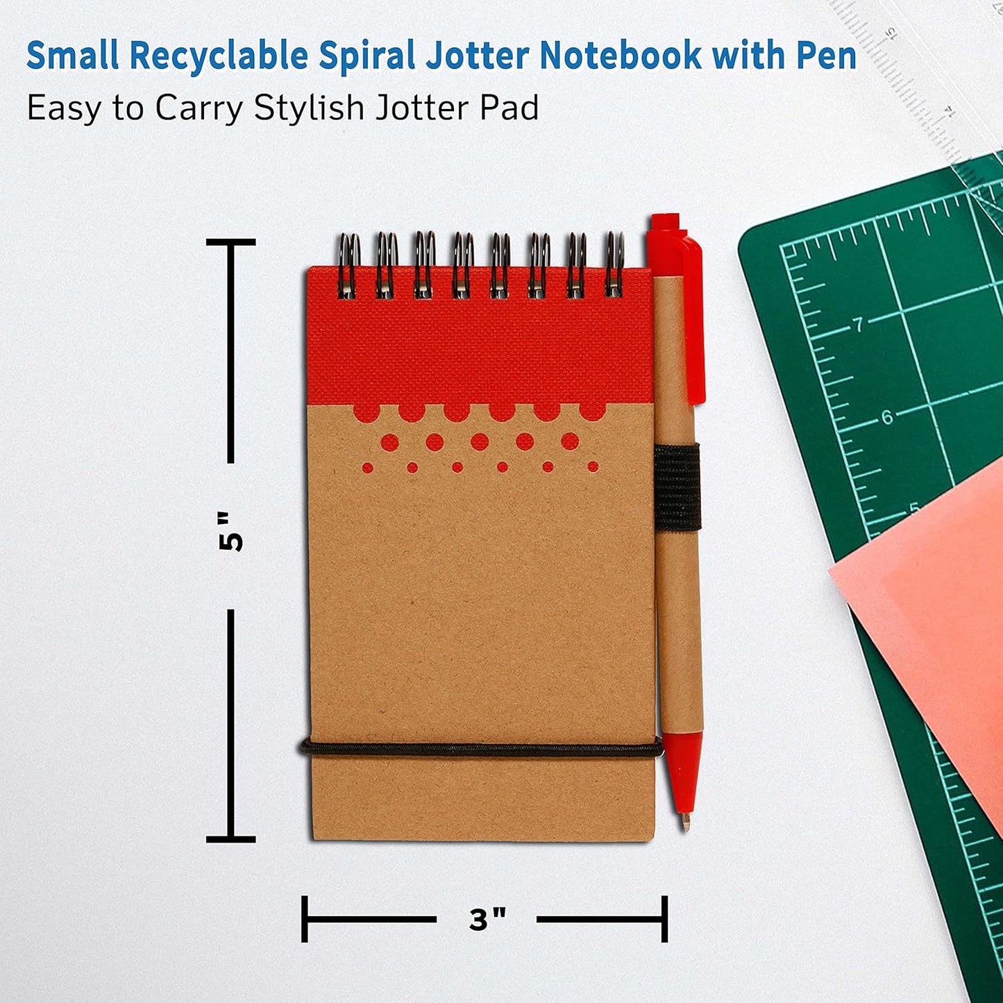 DISCOUNT PROMOS 10 Recyclable Spiral Small Notebooks Pack - 60 Lined Pages - Red