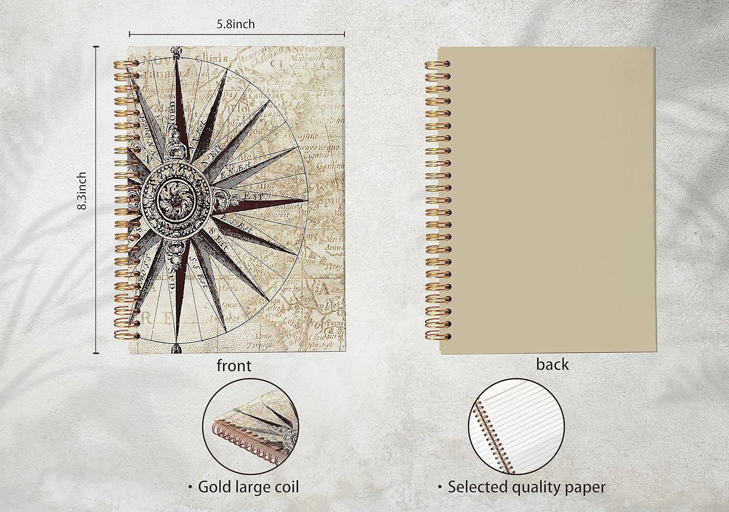 Vintage Map Compass Lined Spiral Journal Notebook 8.3×5.5 Inches Hardcover College Ruled Notebook Journal for Work Note Taking Journaling,Gifts for Ocean Lovers,Sailor Gift