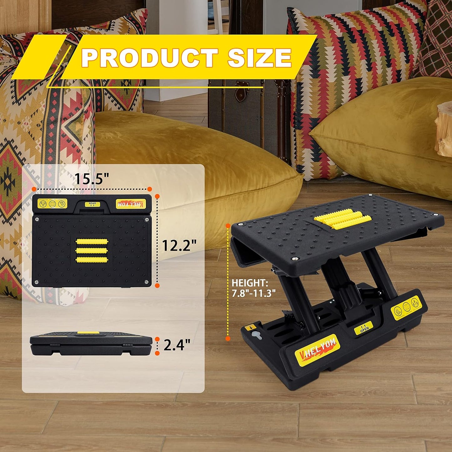 Footrest for Under Desk, Height Adjustable Footrest with Massage Roller and Thick Cushion, Foldable Ergonomic Foot Rest for Car, Office, Home, Train