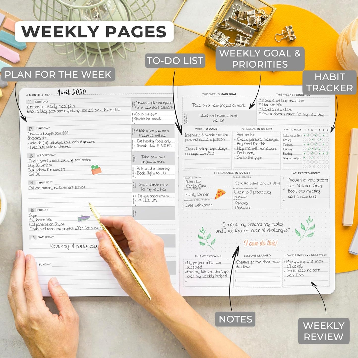 Clever Fox Planner PRO Light – Weekly & Monthly Life Planner to Increase Productivity, Time Management and Hit Your Goals, 8.5x11″ (Black)