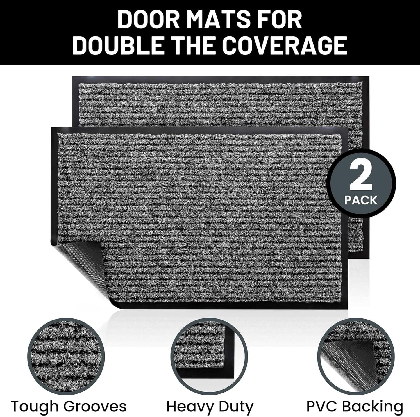 Sierra Concepts Front Door Mat X-Large Welcome Floor Mats - Entryway Indoor Outdoor Entrance Doormat, Patio, Porch, Muddy Dog Shoe, Inside Outside Low Profile 48x36in, 2-Pack Battleship Gray