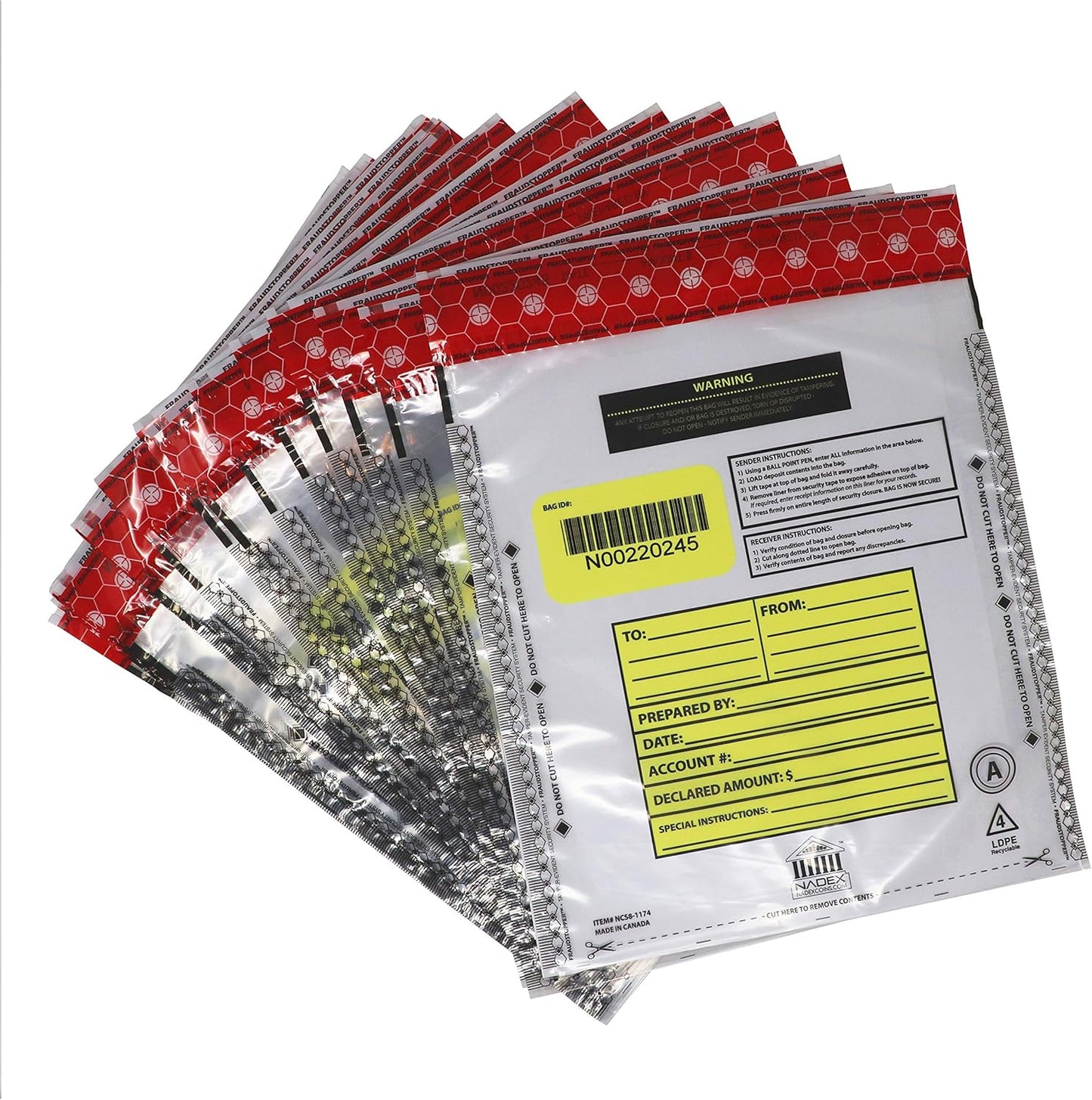 Nadex 9 x 12 Inch Tamper Evident Bank Deposit Bags with FRAUDSTOPPER Level 4 Security, 1000 Pack (Clear)