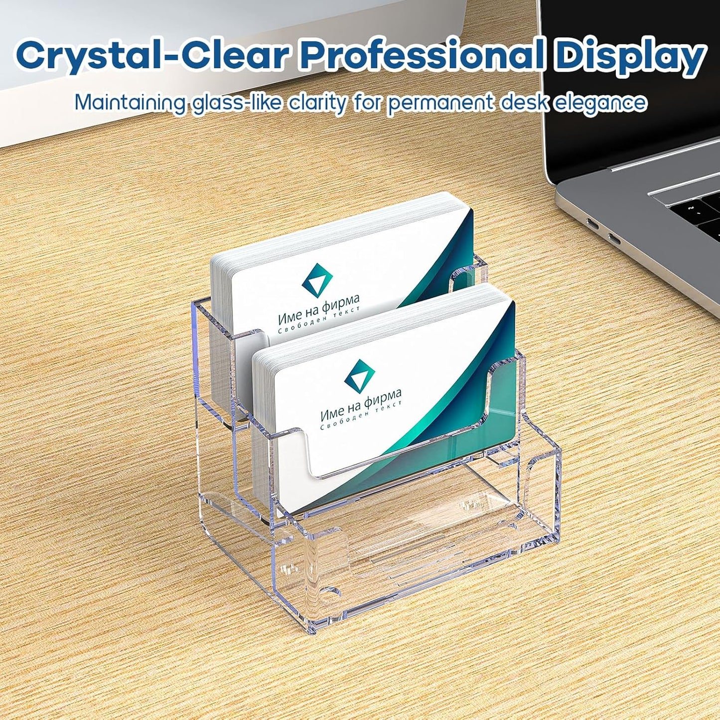Acrylic Business Card Holder for Desk, Clear Plastic Business Card Stand with 3 Tier, Multiple Business Display Holder for Exhibition, Office and Hotel, 2 Pack