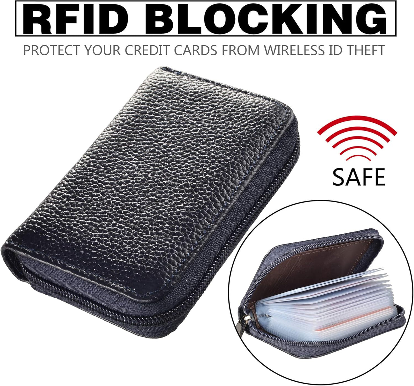 Easyoulife Genuine Leather Credit Card Holder Zipper Wallet With 26 Card Slots