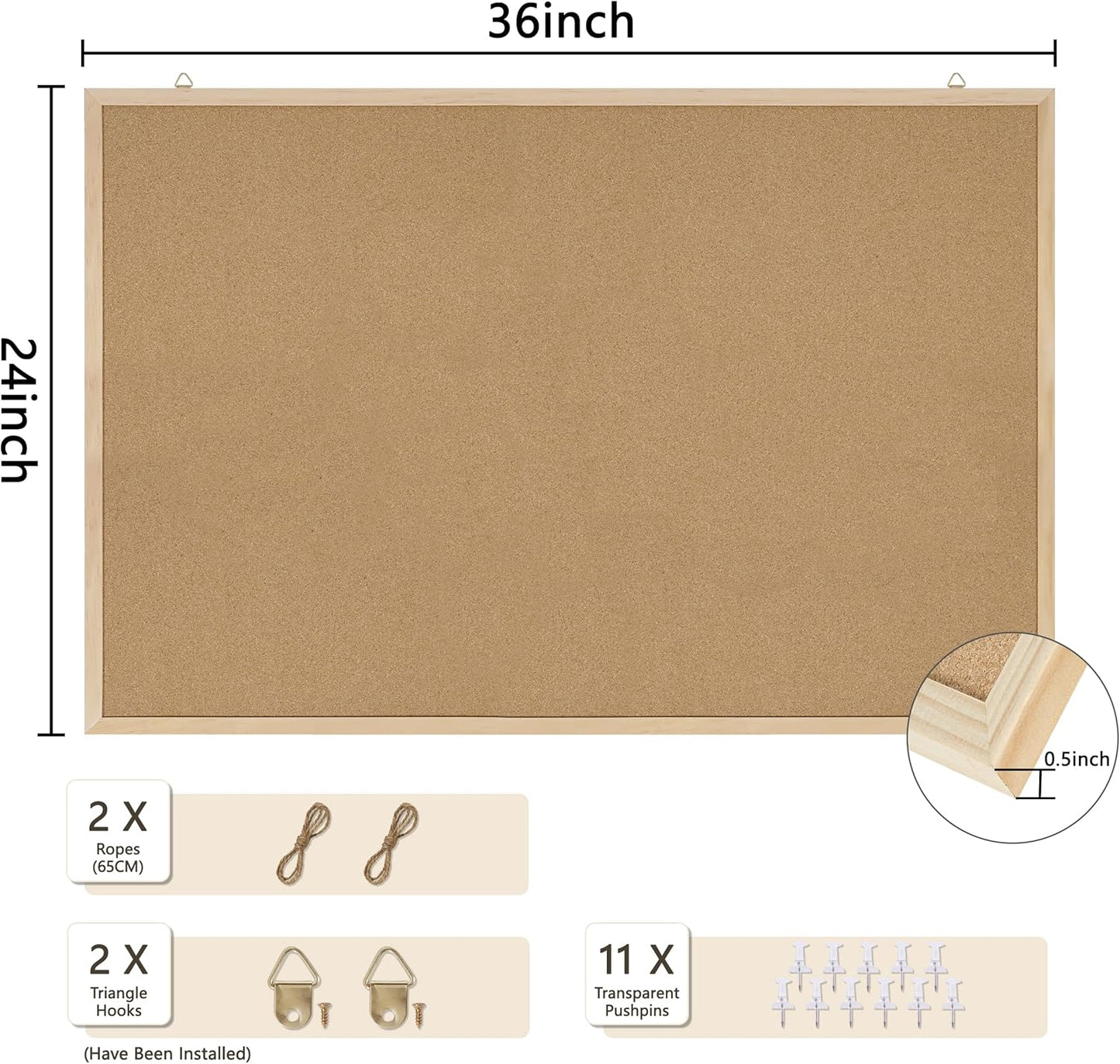 Cork Board Bulletin Board,36x24 Cork Board for Office with Pin Oak Wood Boards,Message Board or Vision Board Decoration.