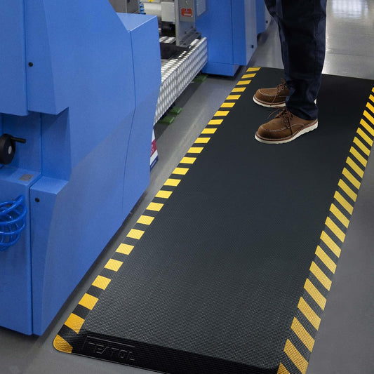 FEATOL Anti Fatigue Mat Industrial, Ergonomic Standing Floor Mat for Work for Stand, Black with Yellow Border Safety 24" x 36"-Support for Leg & Back Pain