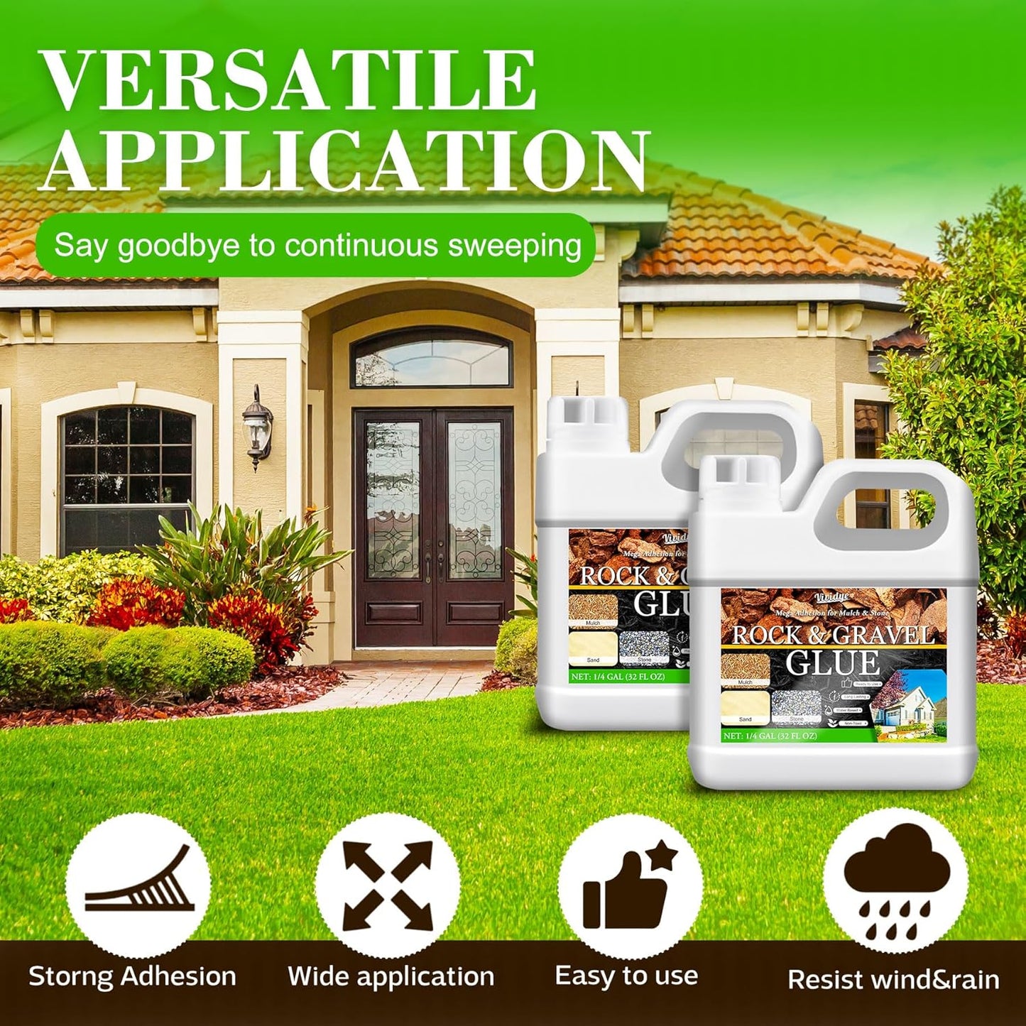 Mulch Glue & Gravel Binder - 64oz Rock Glue for Landscaping, Garden, Walkway - Strong Pea Gravel Stabilizer, Concentrate Mulch Adhesive Safe for Lockdown Sticky Stone, Pebble, Bark, Rubber, Pine Straw