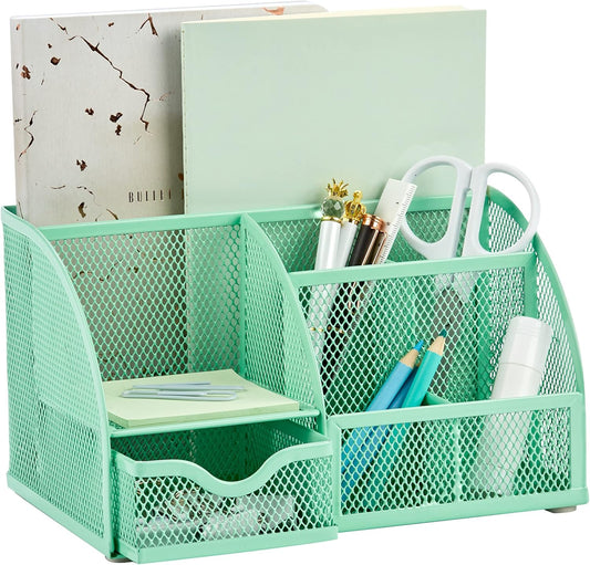 Annova Mesh Desk Organizer Office with 7 Compartments + Drawer/Desk Tidy Candy/Pen Holder/Multifunctional Organizer (Green23)