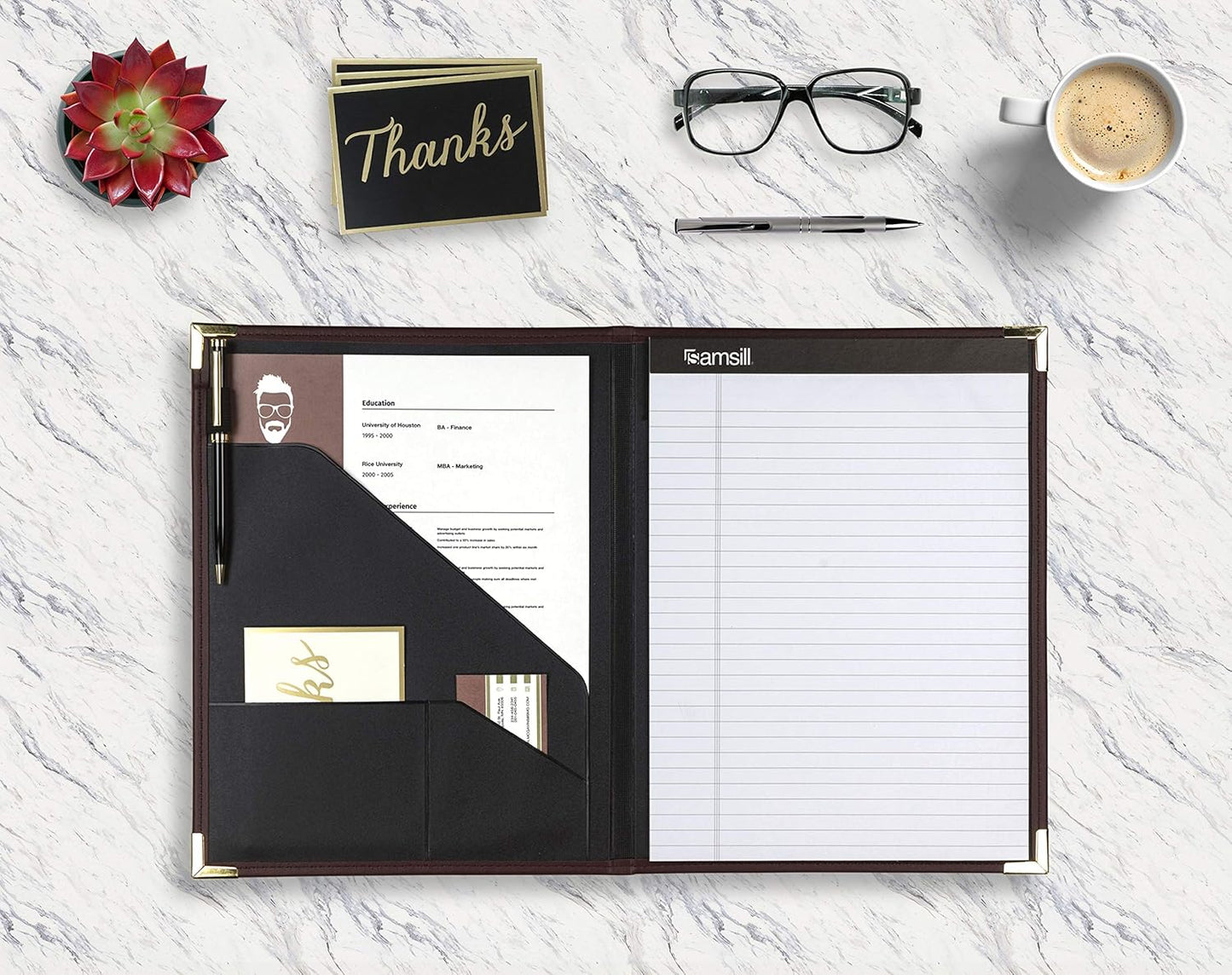 Samsill Classic Collection Business Portfolio - Executive Padfolio for Resume & Document Organizer - 8.5 by 11-Inch Legal Pad, Faux Leather with Brass Corners (Burgundy)