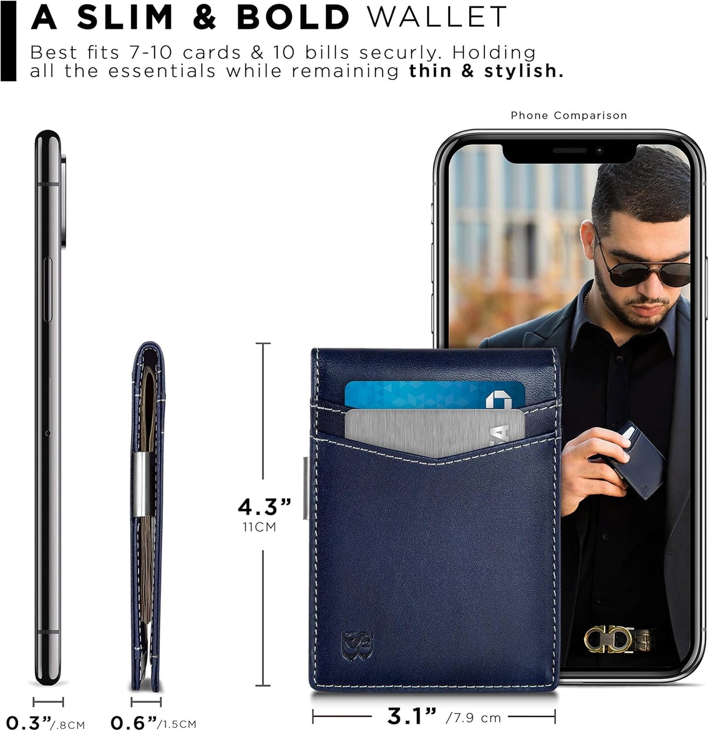 SERMAN BRANDS Money Clip Wallet - Mens Wallets slim Front Pocket RFID Blocking Card Holder Minimalist Mini Bifold