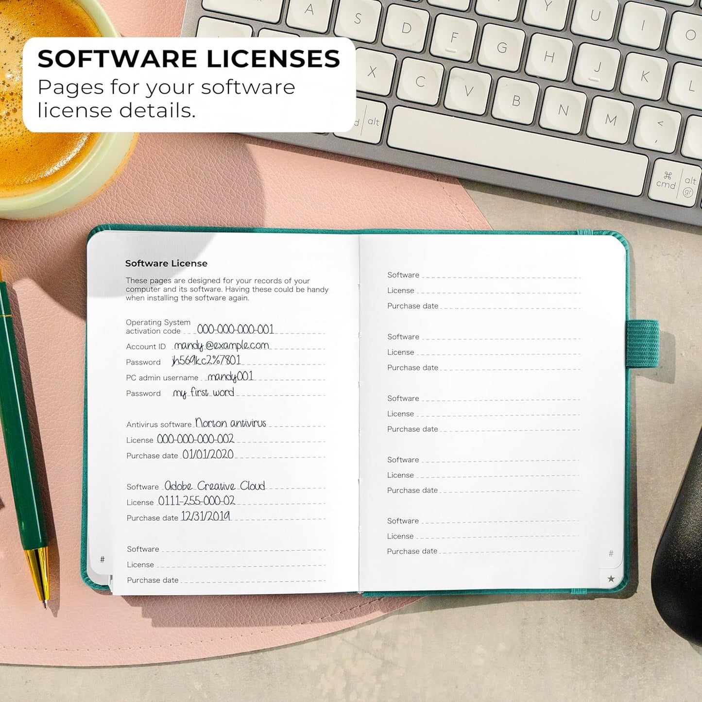 Clever Fox Password Book with alphabetical tabs. Internet Address Organizer Logbook. Small Pocket Password Keeper for Website Logins (Aquamarine)