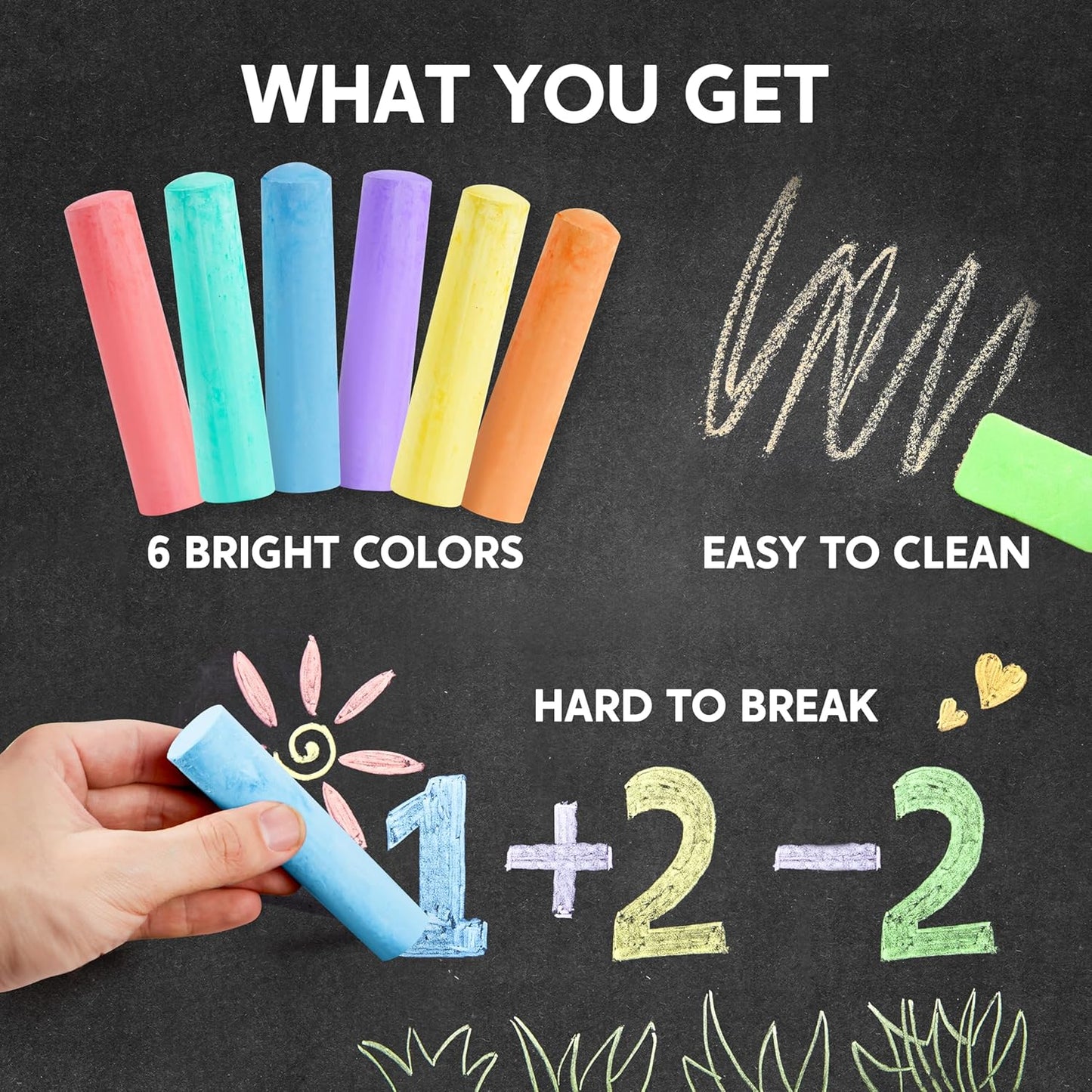 24 PCS Washable Sidewalk Chalks Set Non-Toxic Jumbo Chalk for Schools, Outdoor Art Play, Paint on Chalkboard, Blackboard and Playground (6 Colors))