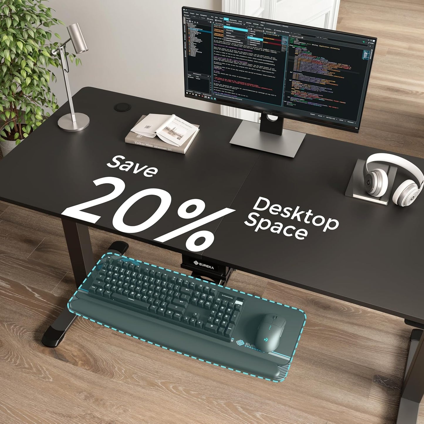 EUREKA ERGONOMIC Keyboard Tray Height Adjustable, Swivel Tilt Computer Keyboard Drawer Under Desk, 25x9.13'' Sliding Keyboard & Mouse Platform with Mouse Pad for Typing, Black