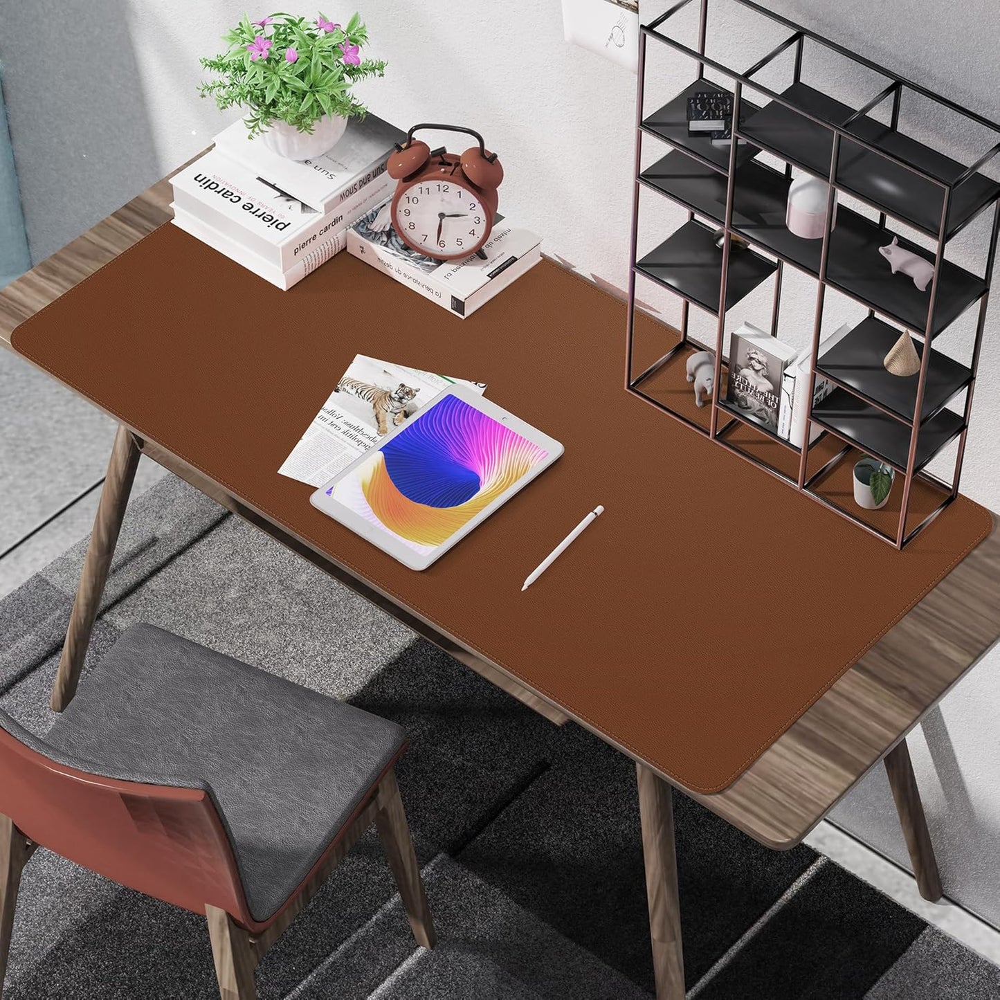 Leather Desk Pad Protector,Mouse Pad,Office Desk Mat, Non-Slip PU Leather Desk Blotter,Large Desk mat,Waterproof Keyboard mat for Office/Home/Decor (Brown,48" x 24")