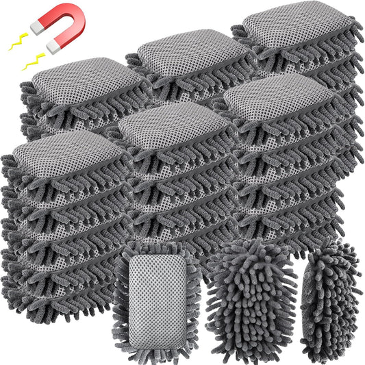 Sherr 30 Pcs Microfiber Shag Dry Erasers Bulk Magnetic Whiteboard Eraser Washable Colorful Chalk Board Eraser Markers Chalk Home School Classroom Office Supplies(Gray)