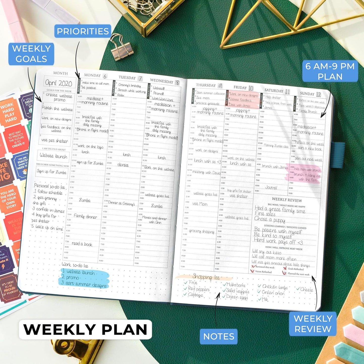Legend Planner Hourly Schedule Edition – Deluxe Weekly & Daily Organizer with Time Slots. Time Management Appointment Book Journal for Work & Personal Life, Undated, A5 Hardcover – Dark Teal Gold