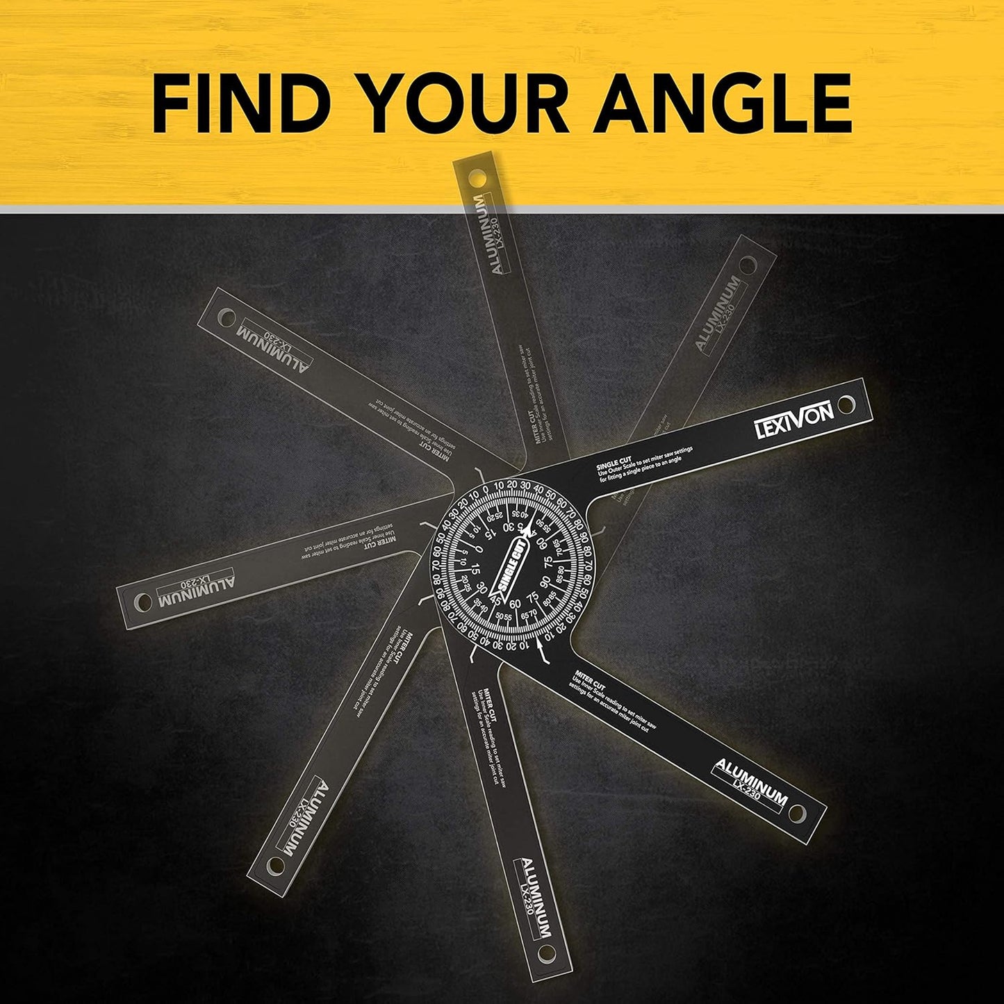 LEXIVON [2-pack] Aluminum Miter Saw Protractor | 7-Inch Rust Proof Angle Finder Featuring Precision Laser Engraved Scales (LX-230X2)