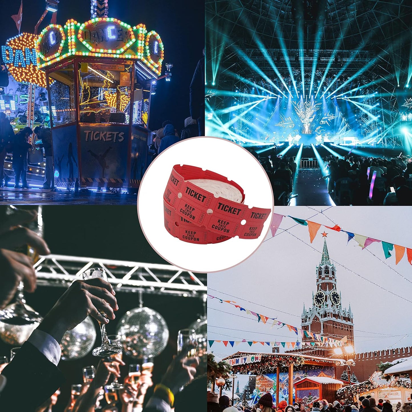 DNB 1000 Raffle Tickets - Double Roll 1000 Pairs per Roll 2 x 2 Inch 50/50 Consecutively Numbered Tickets for Entry/Events/Fundraiser/Prizes - Red