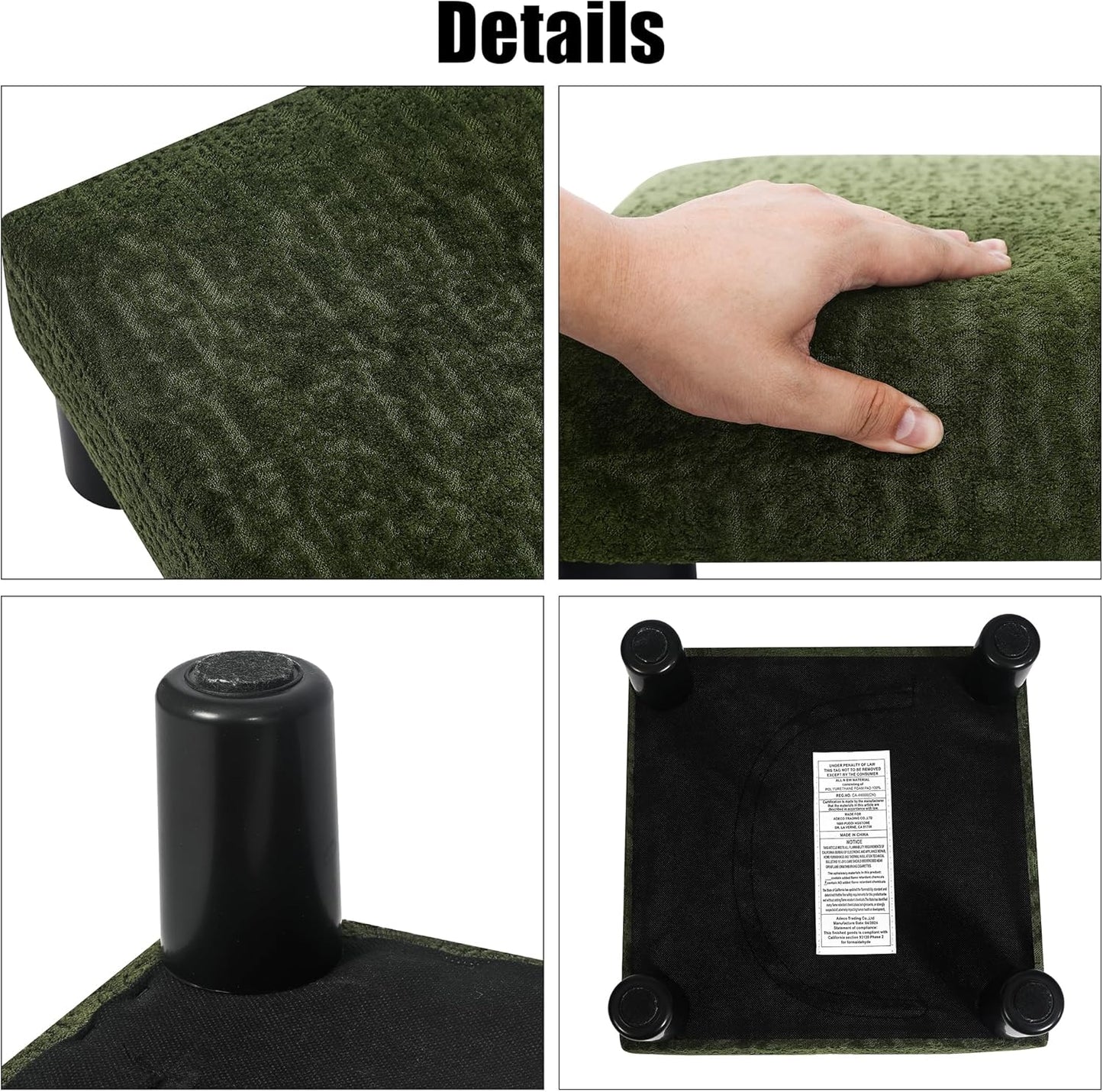 Joveco Small Foot Rest Stool Ottoman, 3D Velvet Square Upholstered Footstool for Chair, Under Desk, Office, Living Room, Deep Green