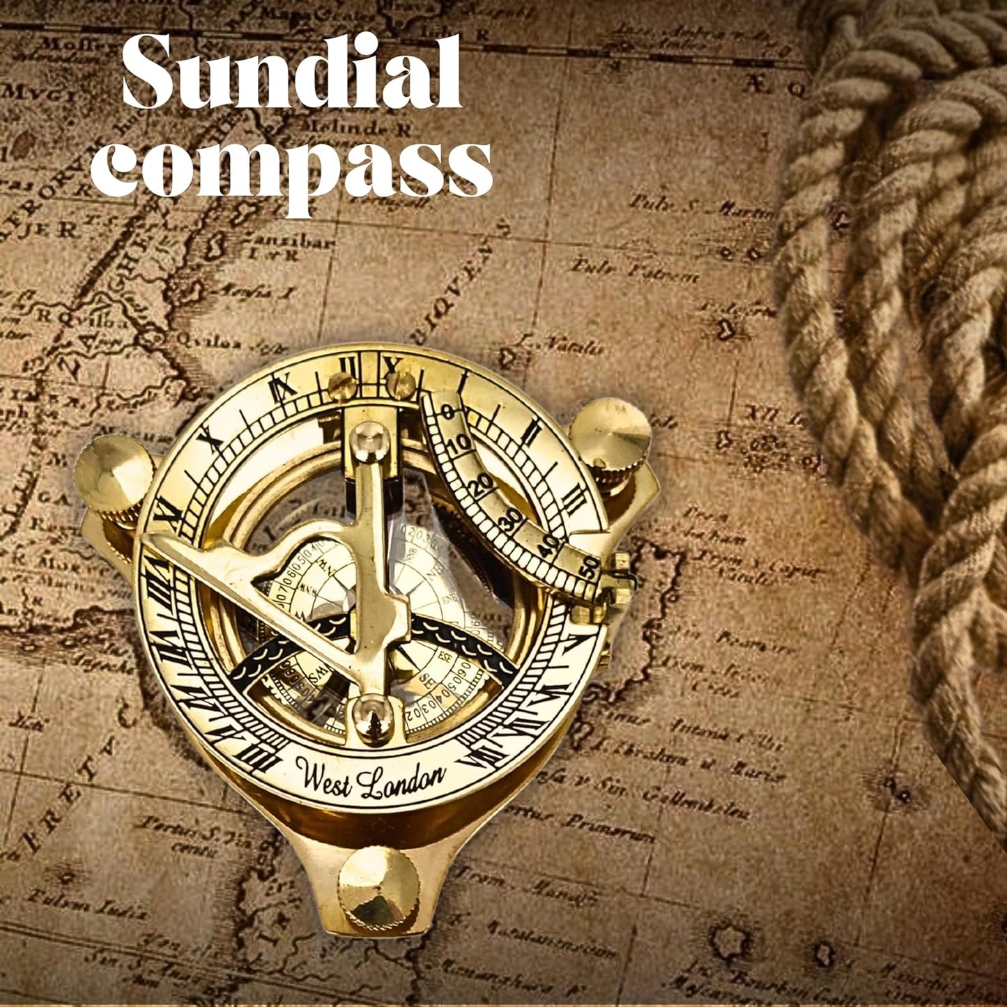 Antique Brass & Copper Sundial Compass, Sundial Clock in Box Gift Sun Clock Ship Replica Watch, Nautical Gifts for Men, Unique Nautical Decor, Naval Maritime Sundial (#4 Golden Sundial)