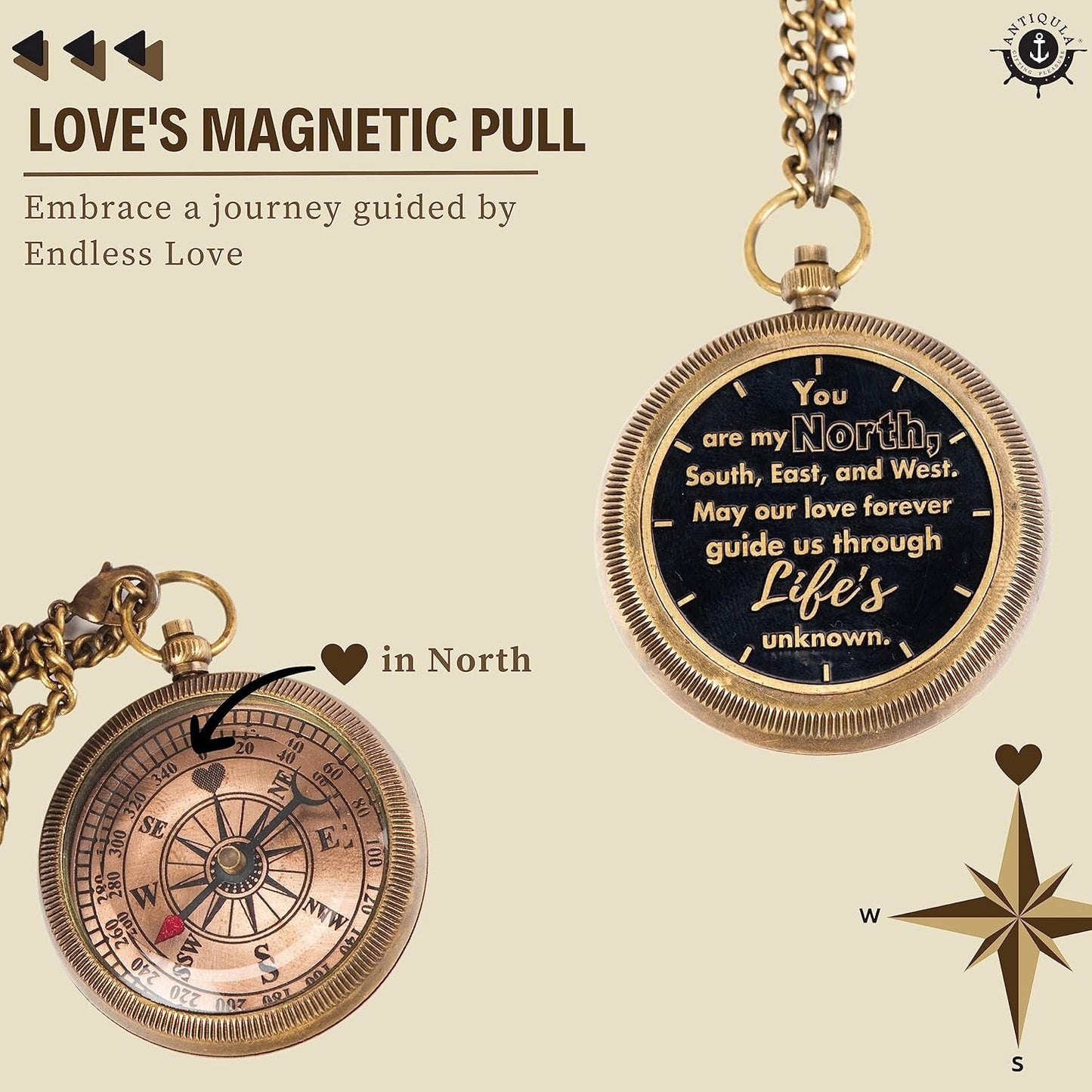 Brass Compass with Wooden Box - Graduation Gifts, Pirate Accessories & Baptism Gift For Boys, Steampunk Travel Decor Compasses For Missionary, Inspirational and Sentimental Compass